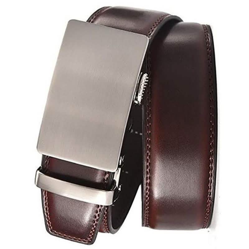 Barbados Men's Solid Buckle Leather Belt with Automatic Ratchet
