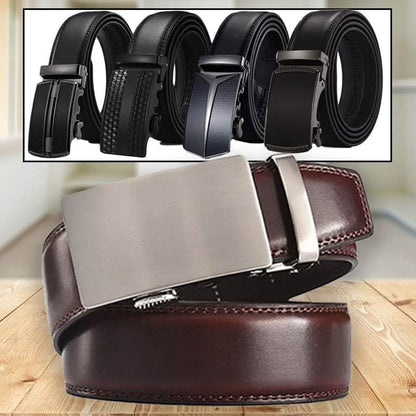 Barbados Men's Solid Buckle Leather Belt with Automatic Ratchet