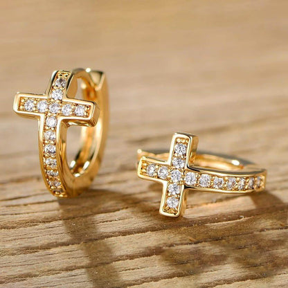 Barzel Crystal Cross Earrings Made with 18K Gold Plating and Swarovski Crystals