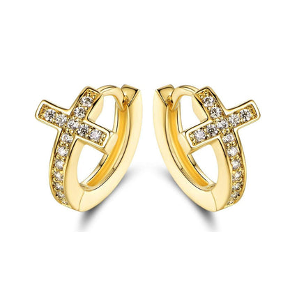 Barzel Crystal Cross Earrings Made with 18K Gold Plating and Swarovski Crystals