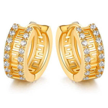 Barzel Double Encrusted Greek Key Hoop Earrings in Swarovski Crystal