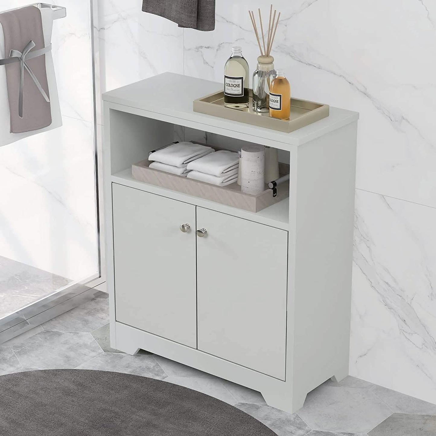 Bathroom Storage Cabinet with Two Doors and Adjustable Shelves