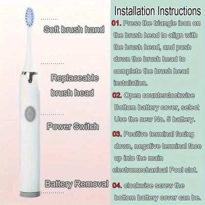 Battery Operated Toothbrush Kit with 6 Soft Bristles