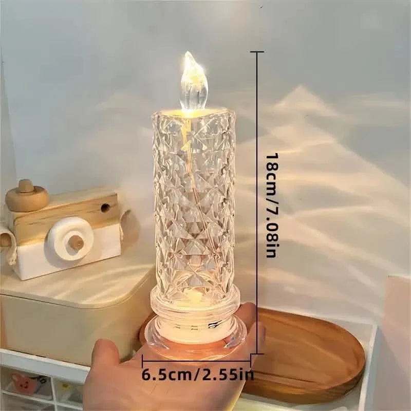 Battery-Powered LED Candle Lamp With Rose Pattern Refraction Halo Projection