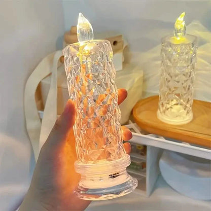 Battery-Powered LED Candle Lamp With Rose Pattern Refraction Halo Projection