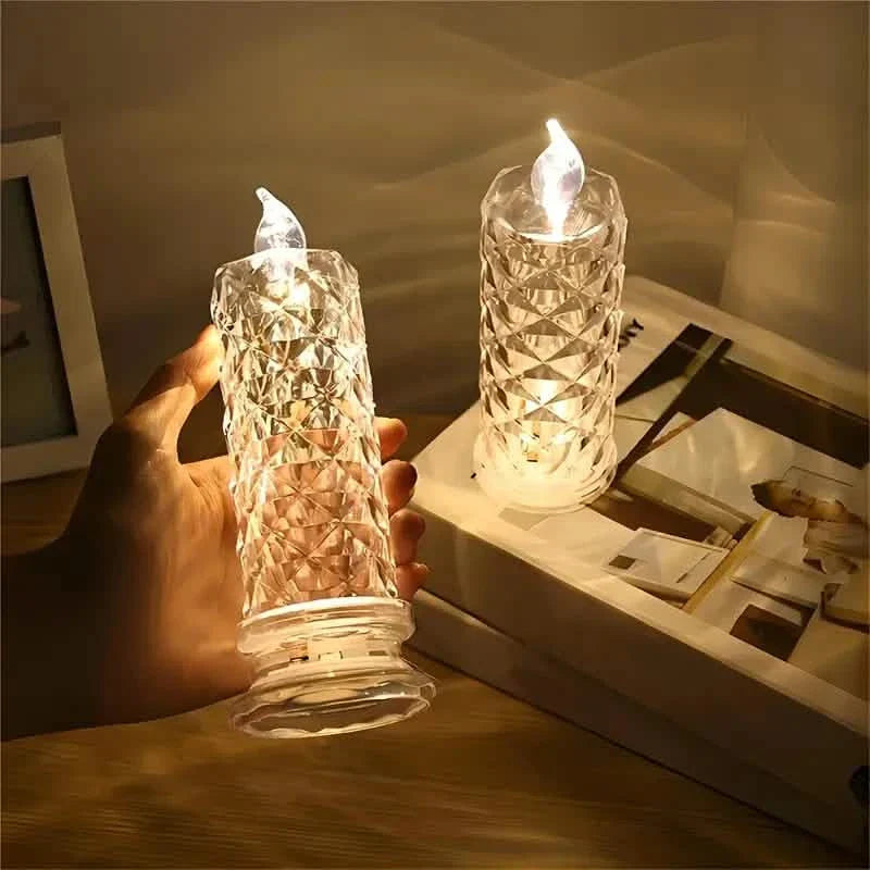 Battery-Powered LED Candle Lamp With Rose Pattern Refraction Halo Projection