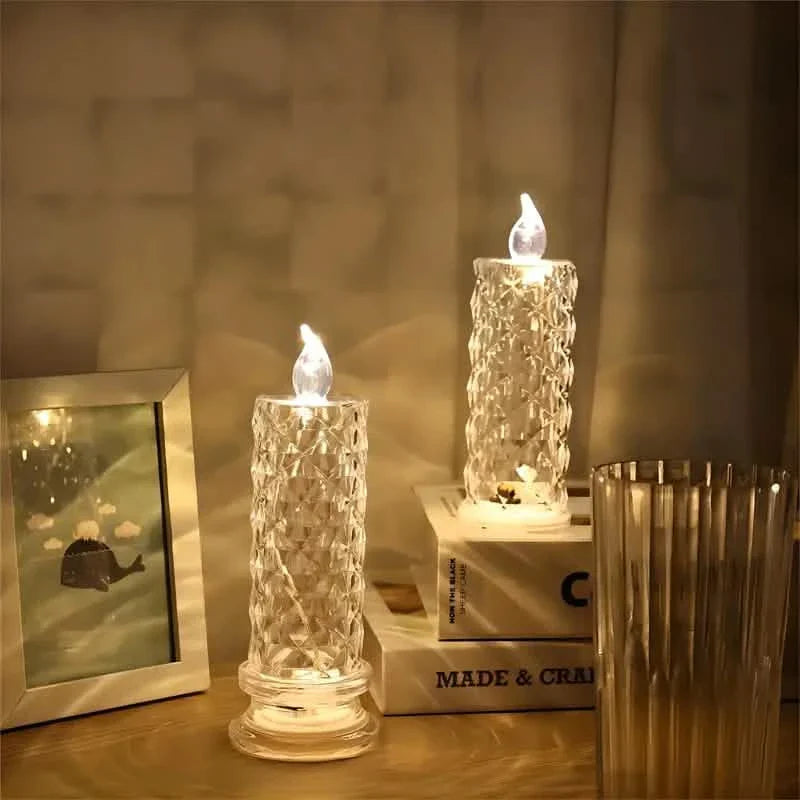 Battery-Powered LED Candle Lamp With Rose Pattern Refraction Halo Projection