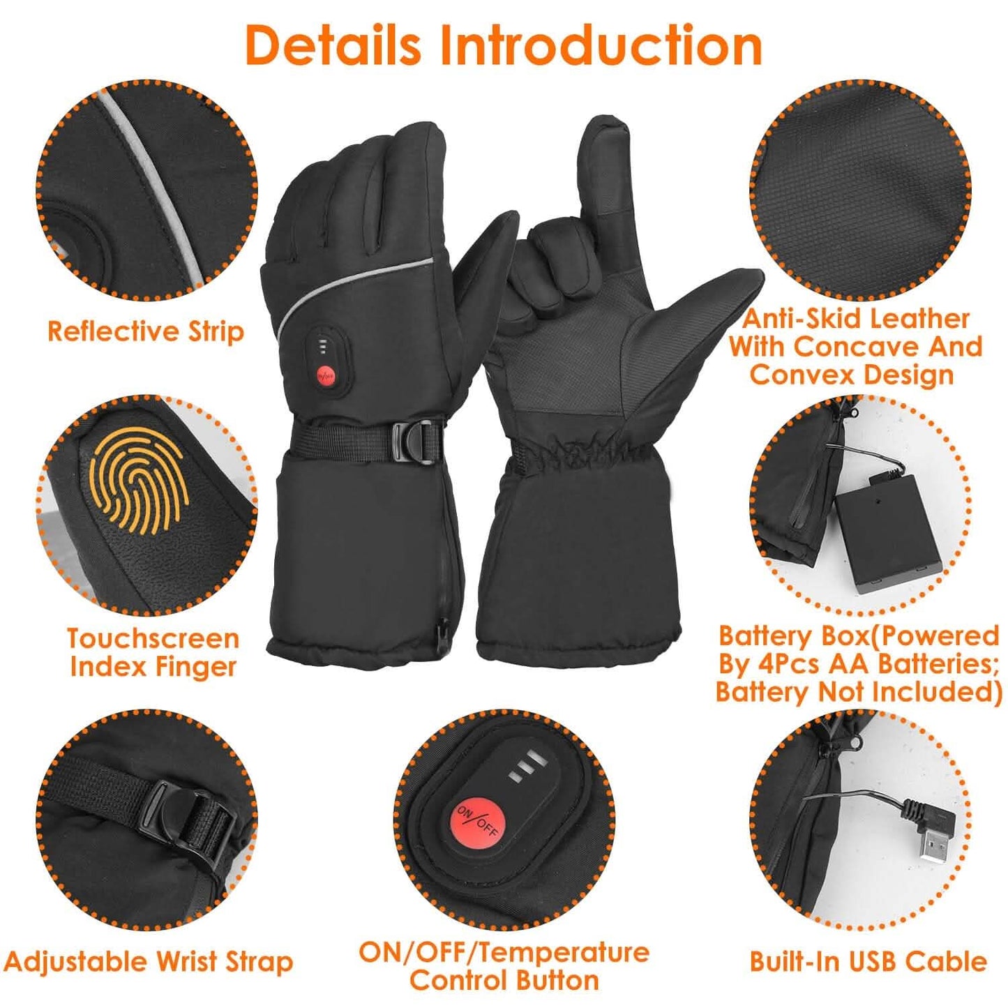 Battery Powered USB Touchscreen Thermal Gloves