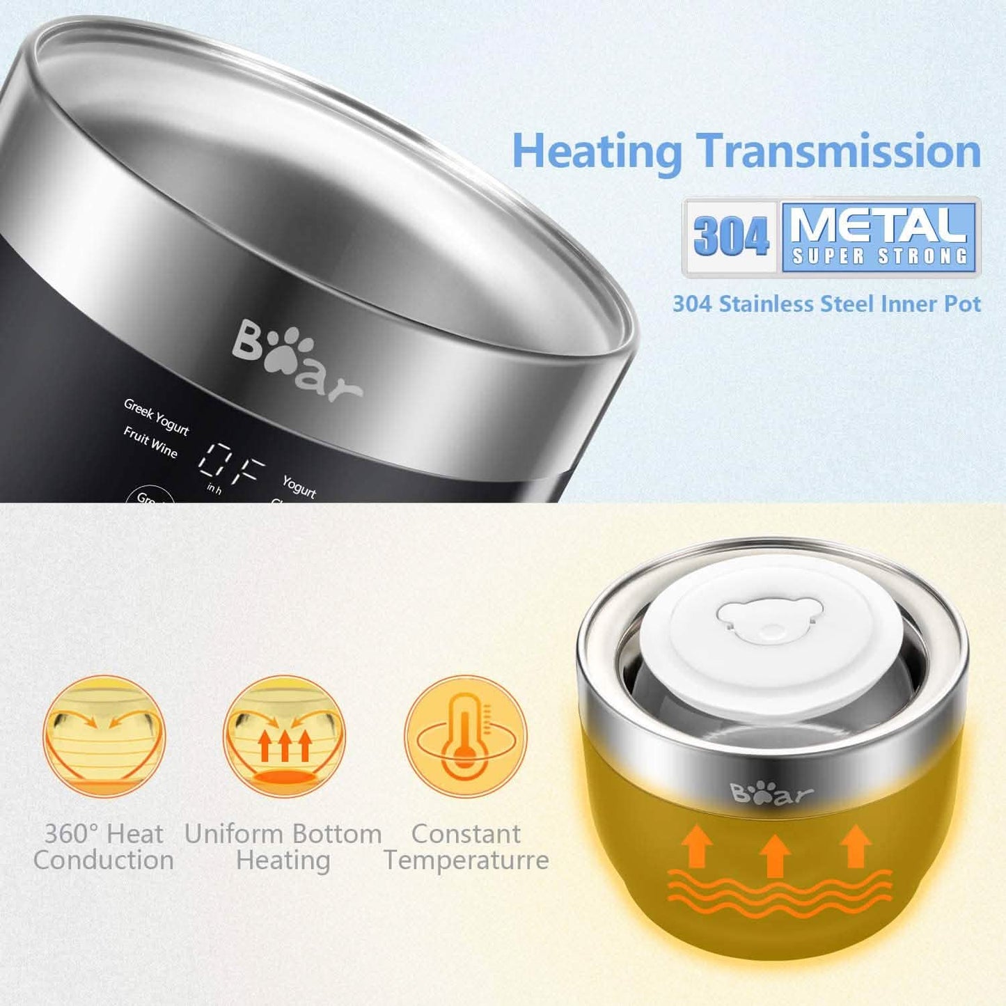 Bear Yogurt Maker Machine with Stainless Steel Inner Pot