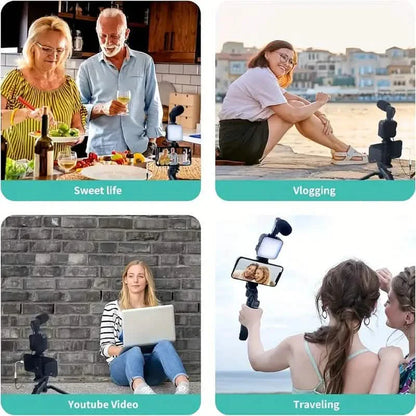 Beginner Video Blogging Kit with a 10-inch Tripod, Phone Holder, and Mini Shotgun Microphone