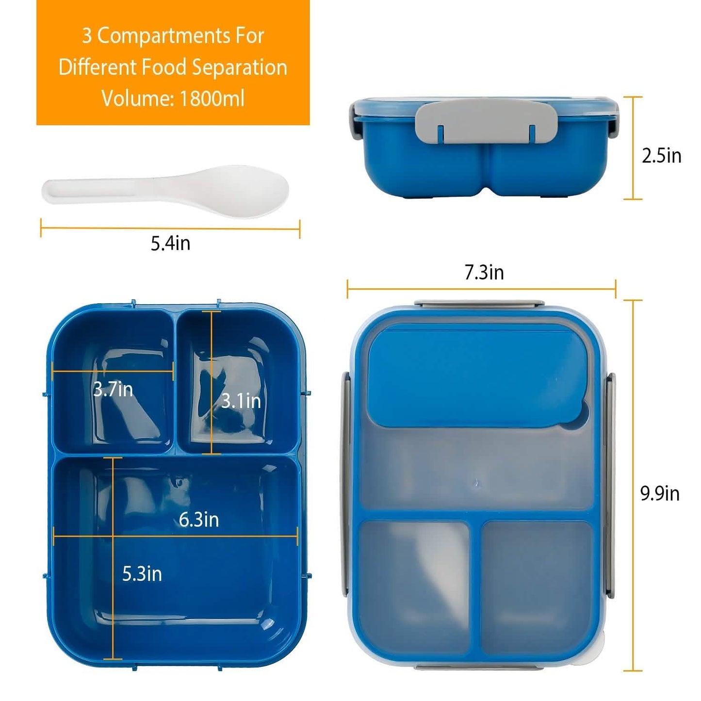 Bento Box Portable Lunch Box Picnic Food Storage with 3 Compartments