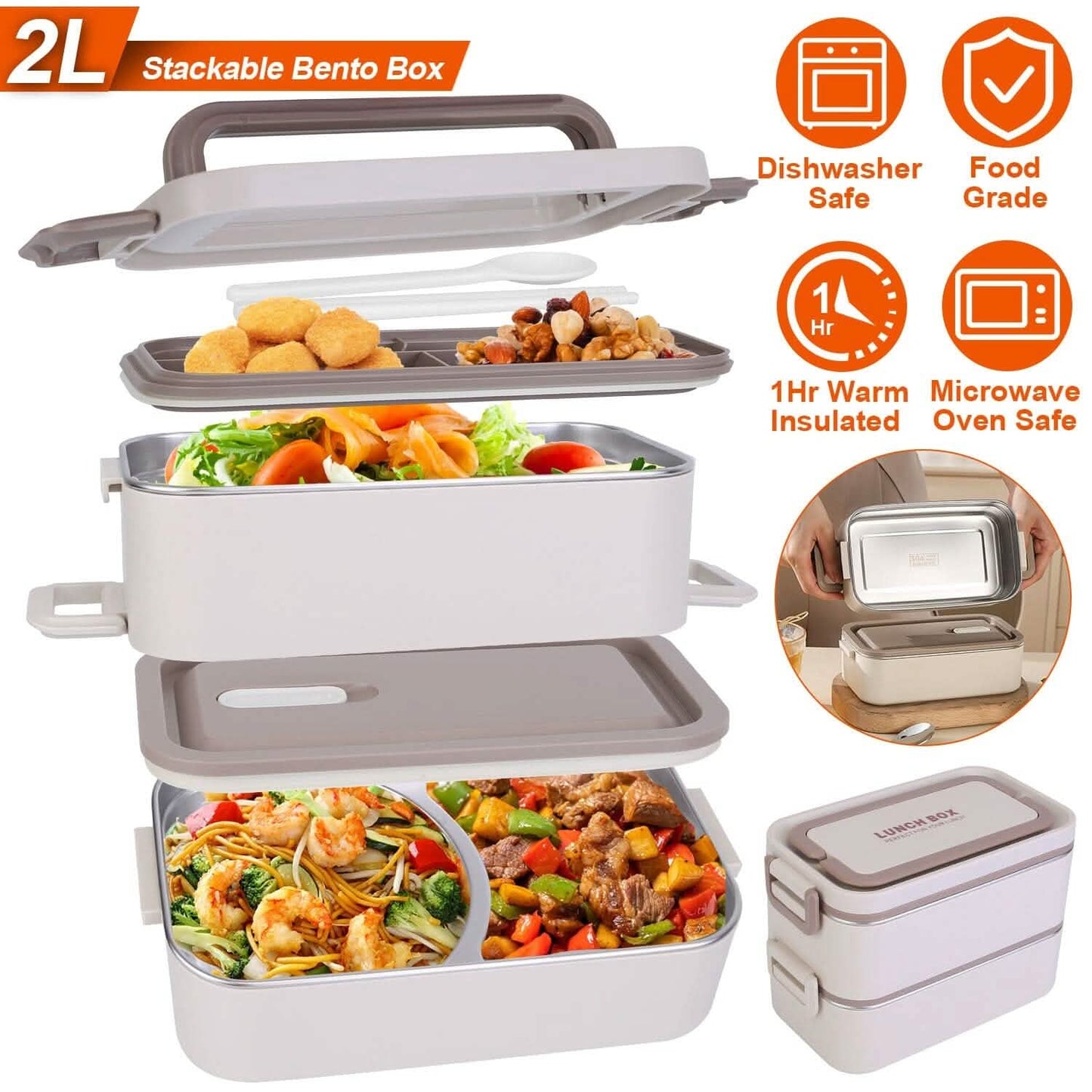 Bento Lunch Box 3 Stackable Food Container with Chopsticks and Spoon