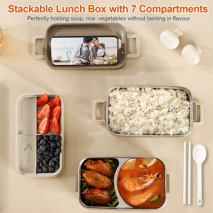 Bento Lunch Box 3 Stackable Food Container with Chopsticks and Spoon