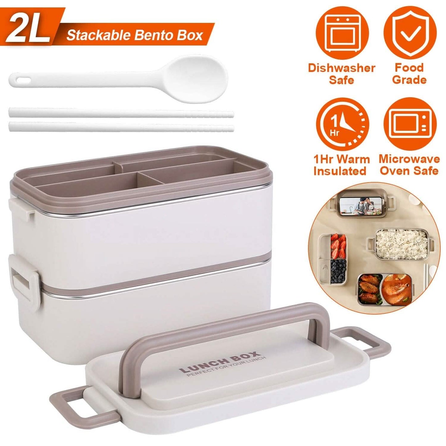 Bento Lunch Box 3 Stackable Food Container with Chopsticks and Spoon