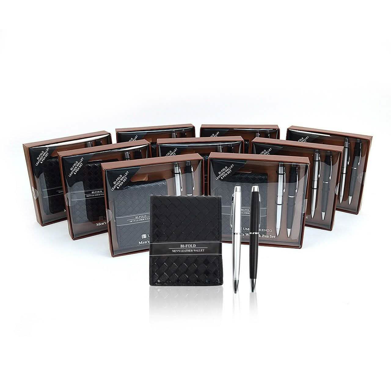Bi-Fold Men's Leather Wallet and Pen Set with Touch Screen Stylus Tip