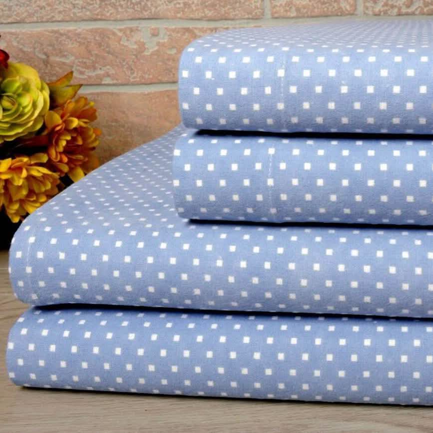 Bibb Home 100% Cotton Printed Flannel Sheet Set - Cozy, Soft, Deep Pocket Sheets