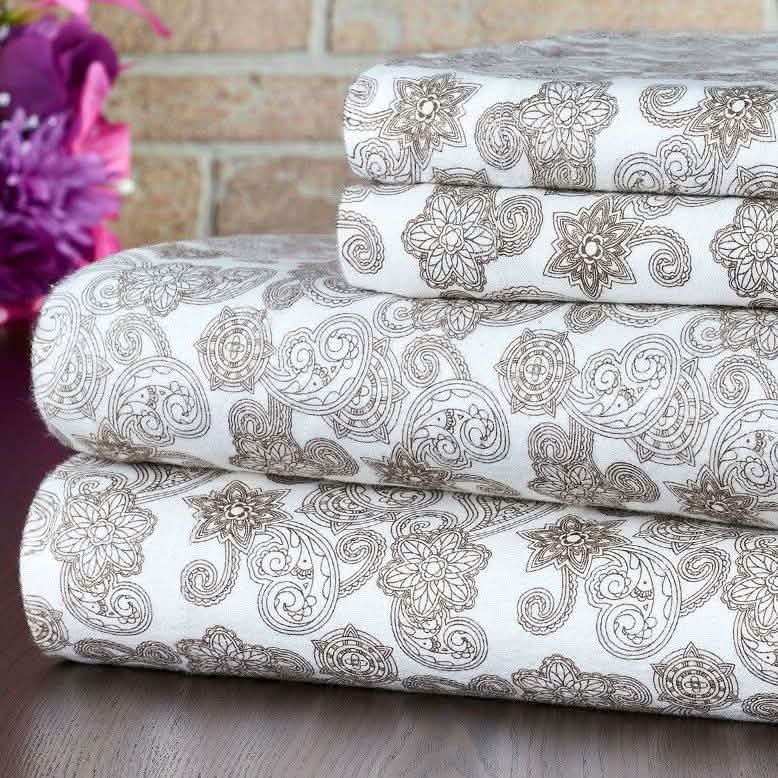Bibb Home 100% Cotton Printed Flannel Sheet Set - Cozy, Soft, Deep Pocket Sheets