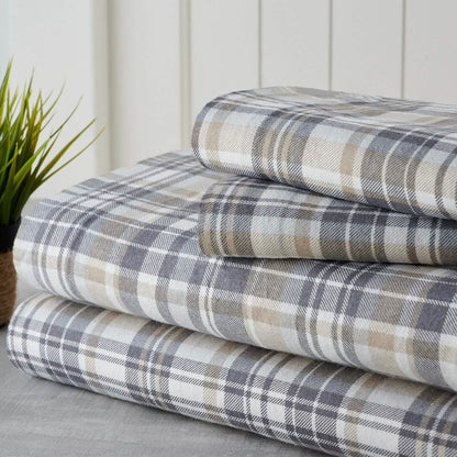 Bibb Home 100% Cotton Printed Flannel Sheet Set - Cozy, Soft, Deep Pocket Sheets