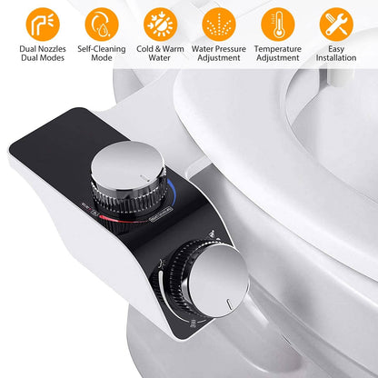 Bidet Attachment Non-Electric Fresh Water Sprayer with Self Cleaning Dual Nozzle