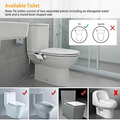 Bidet Attachment Non-Electric Fresh Water Sprayer with Self Cleaning Dual Nozzle