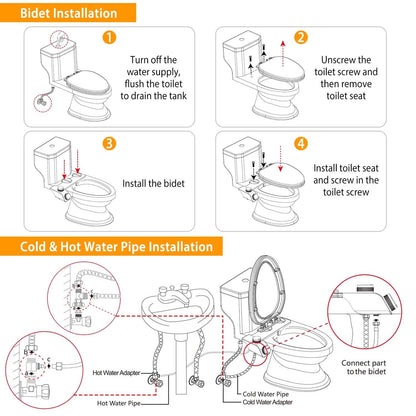 Bidet Attachment Non-Electric Fresh Water Sprayer with Self Cleaning Dual Nozzle