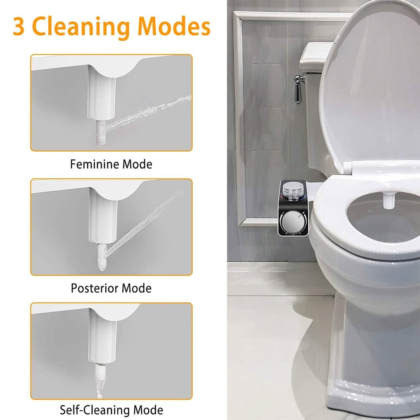 Bidet Attachment Non-Electric Fresh Water Sprayer with Self Cleaning Dual Nozzle