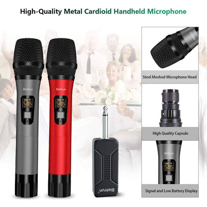Bietrun Wireless UHF Metal Dual Handheld Dynamic Mic Karaoke System