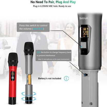 Bietrun Wireless UHF Metal Dual Handheld Dynamic Mic Karaoke System