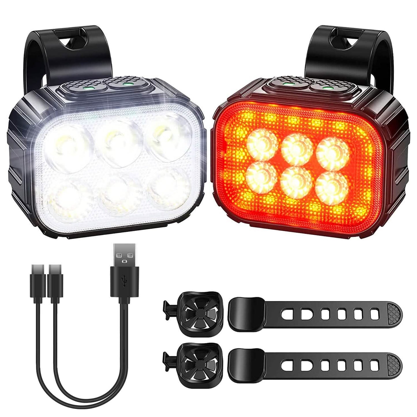 Bike Headlight TailLight IP65 Waterproof Anti-Drop Rechargeable Bicycle Light Set
