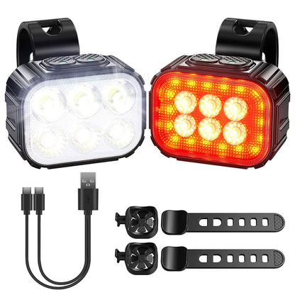 Bike Headlight TailLight IP65 Waterproof Anti-Drop Rechargeable Bicycle Light Set