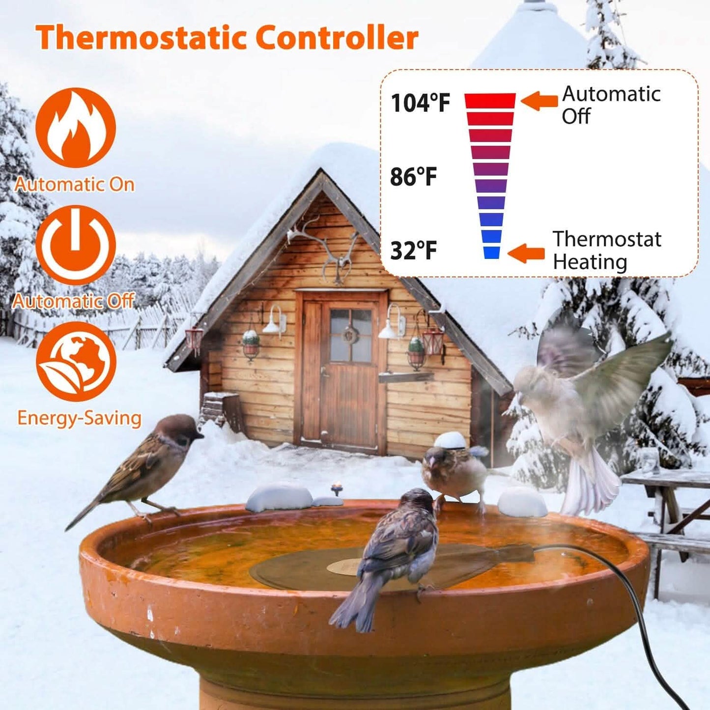 Bird Bath Deicer Outdoor Winter Water Heater Thermostatically Controlled