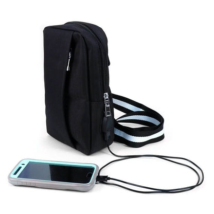 Black Crossbody Shoulder Sling Bag with USB Charging Port
