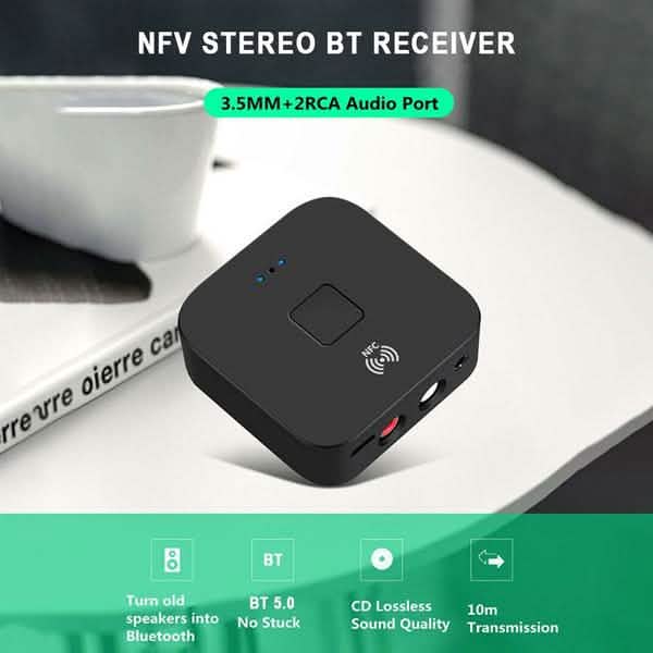 Black Wireless Bluetooth Receiver 5.0 aptX LL RCA NFC 3.5mm Jack Aux Audio Adapter