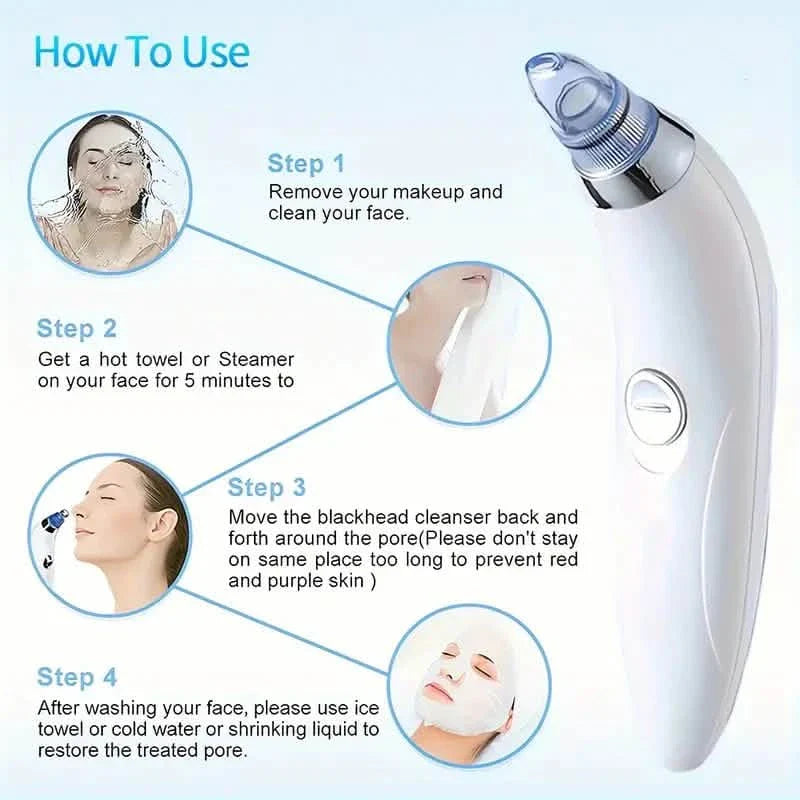 Blackhead Vacuum Remover, Powerful Portable Facial Pore Cleaner With 4 Probes