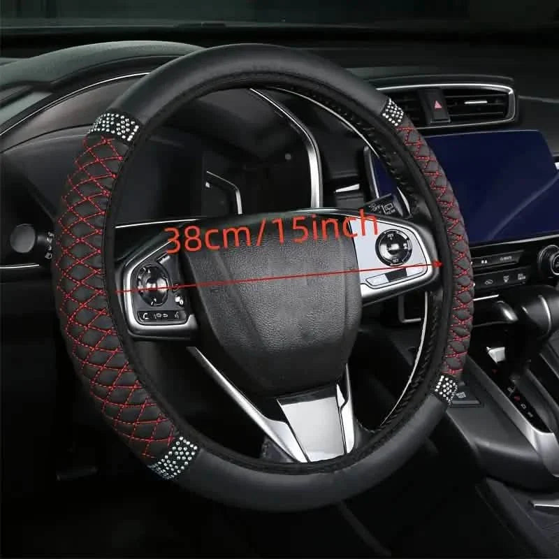 Bling Soft Faux Leather Car Steering Wheel Cover Non-Slip Heat And Cold Protector
