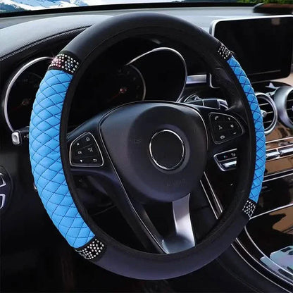 Bling Soft Leather Car Steering Wheel Cover Non-Slip Heat And Cold Protector