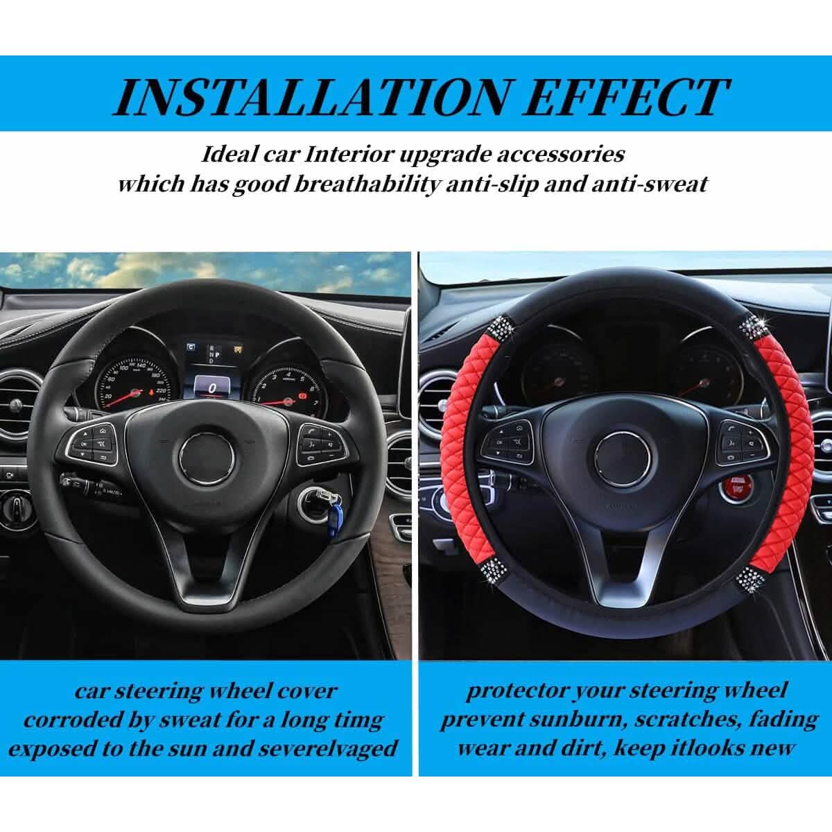 Bling Soft Leather Car Steering Wheel Cover Non-Slip Heat And Cold Protector