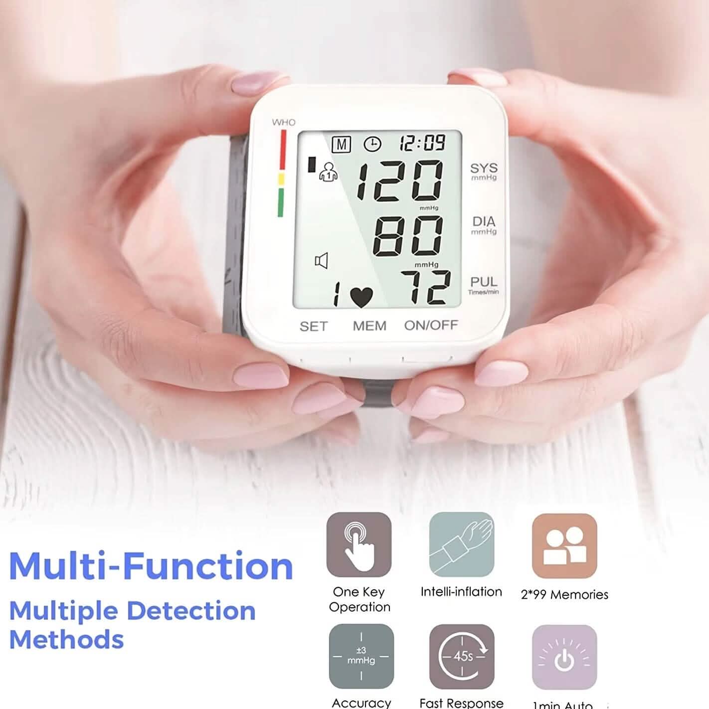 Blood Pressure Monitor Digital Wrist Blood Pressure Machine Automatic Cuff BP Detector