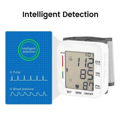 Blood Pressure Monitor Large LCD Display and Adjustable Wrist Cuff