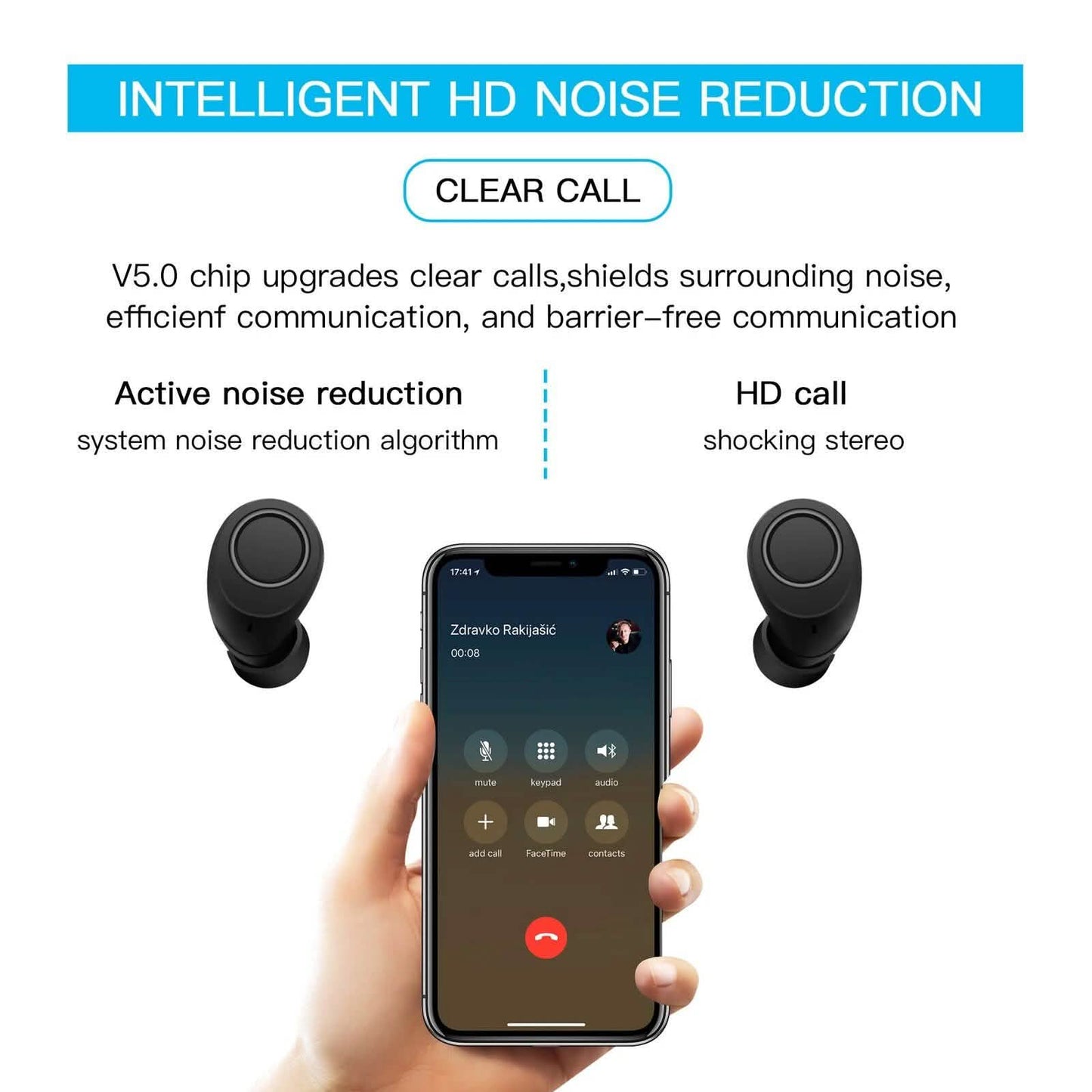 Bluetooth 5.0 Wireless Headset Deep Bass Stereo Earbuds LCD Power Display