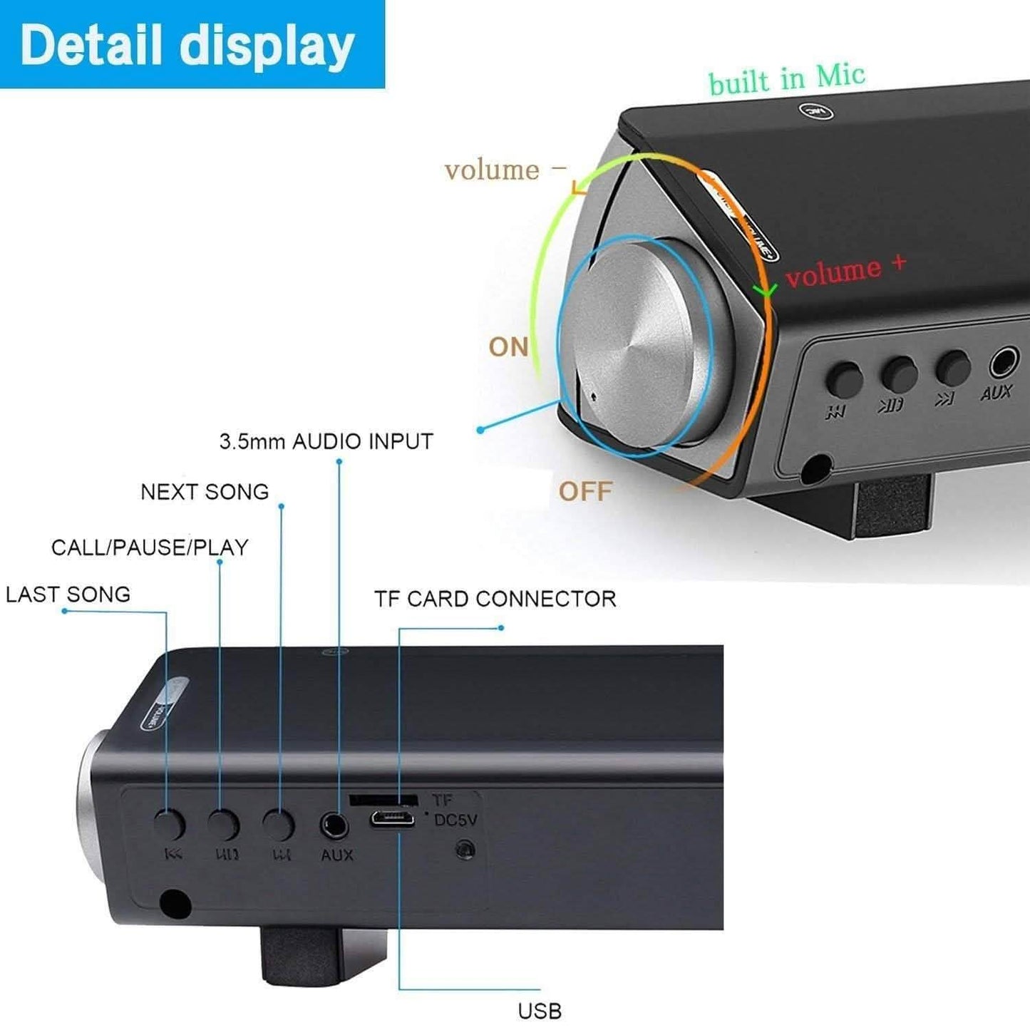 Bluetooth Sound Bar Wired and Wireless Mini Home Theater Audio