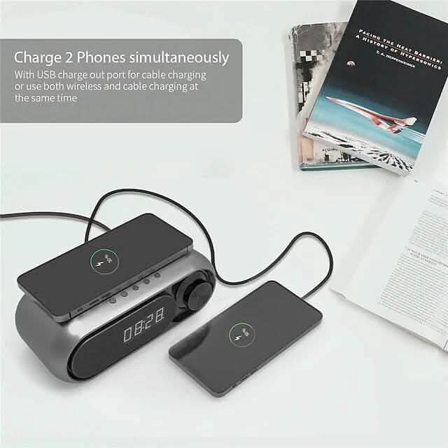 Bluetooth Speaker Wireless Charger with Alarm Clock