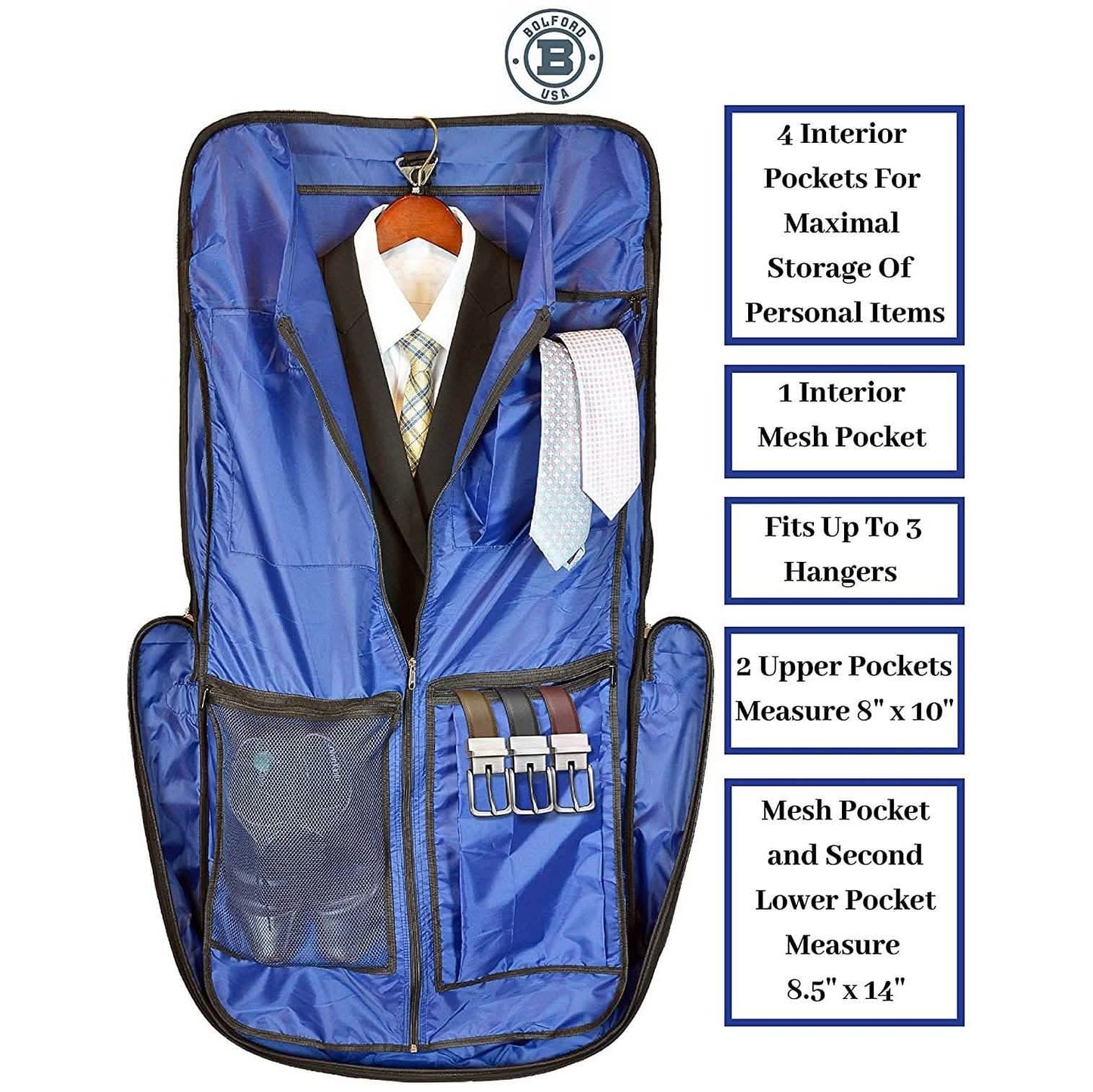 Bolford Travel Garment Bag For Business Trips And Travel With Padded Computer Pocket