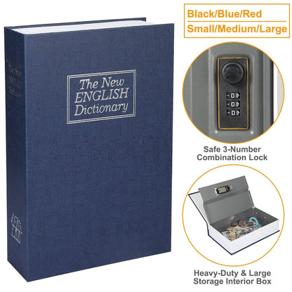 Book Safe with 3-Digit Combination Lock Storage Box