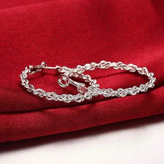 Braided Hoop Earrings In 18KT White Gold