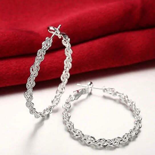 Braided Hoop Earrings In 18KT White Gold