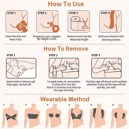 Breast Lift Tape for A-E Cup Large Breast, Breathable Push Up Tape