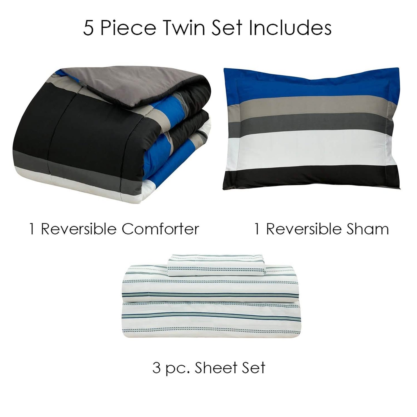 Brooklyn Flat Rugby Stripe Bed-in-a-Bag Set