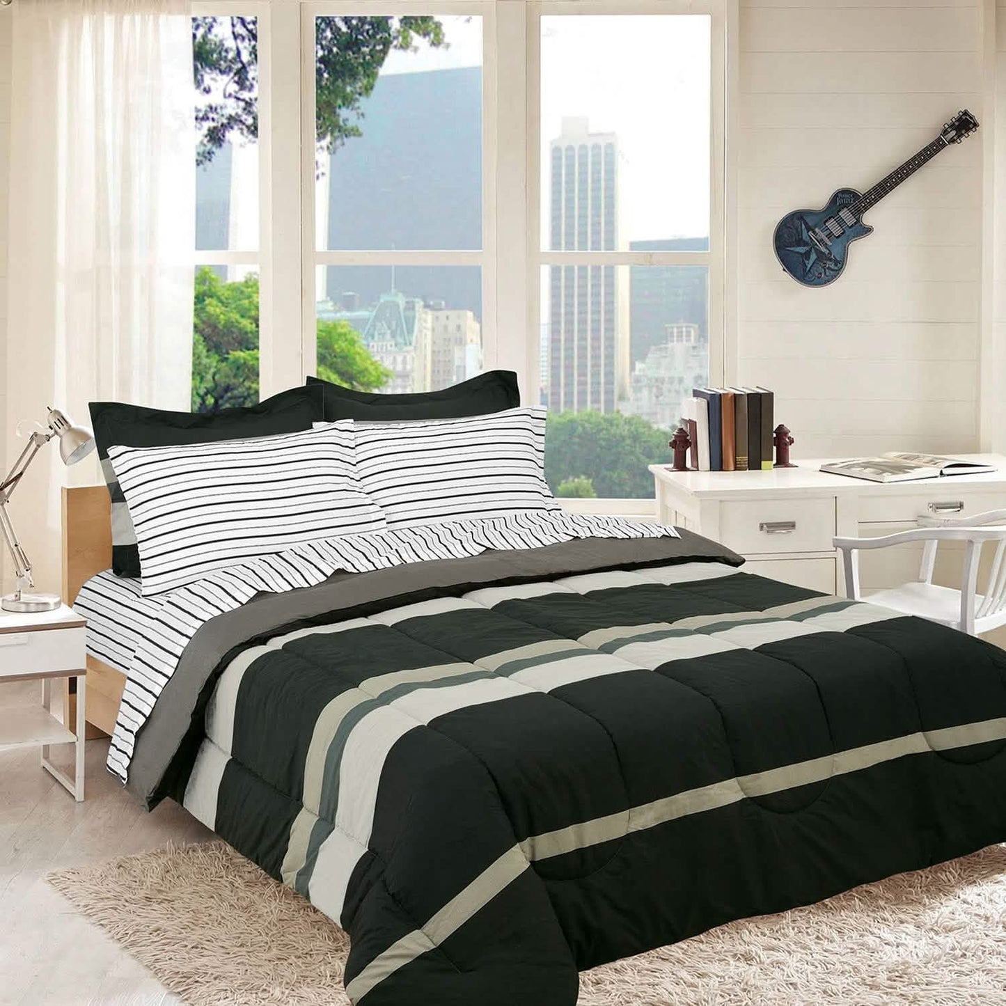 Brooklyn Flat Rugby Stripe Bed-in-a-Bag Set
