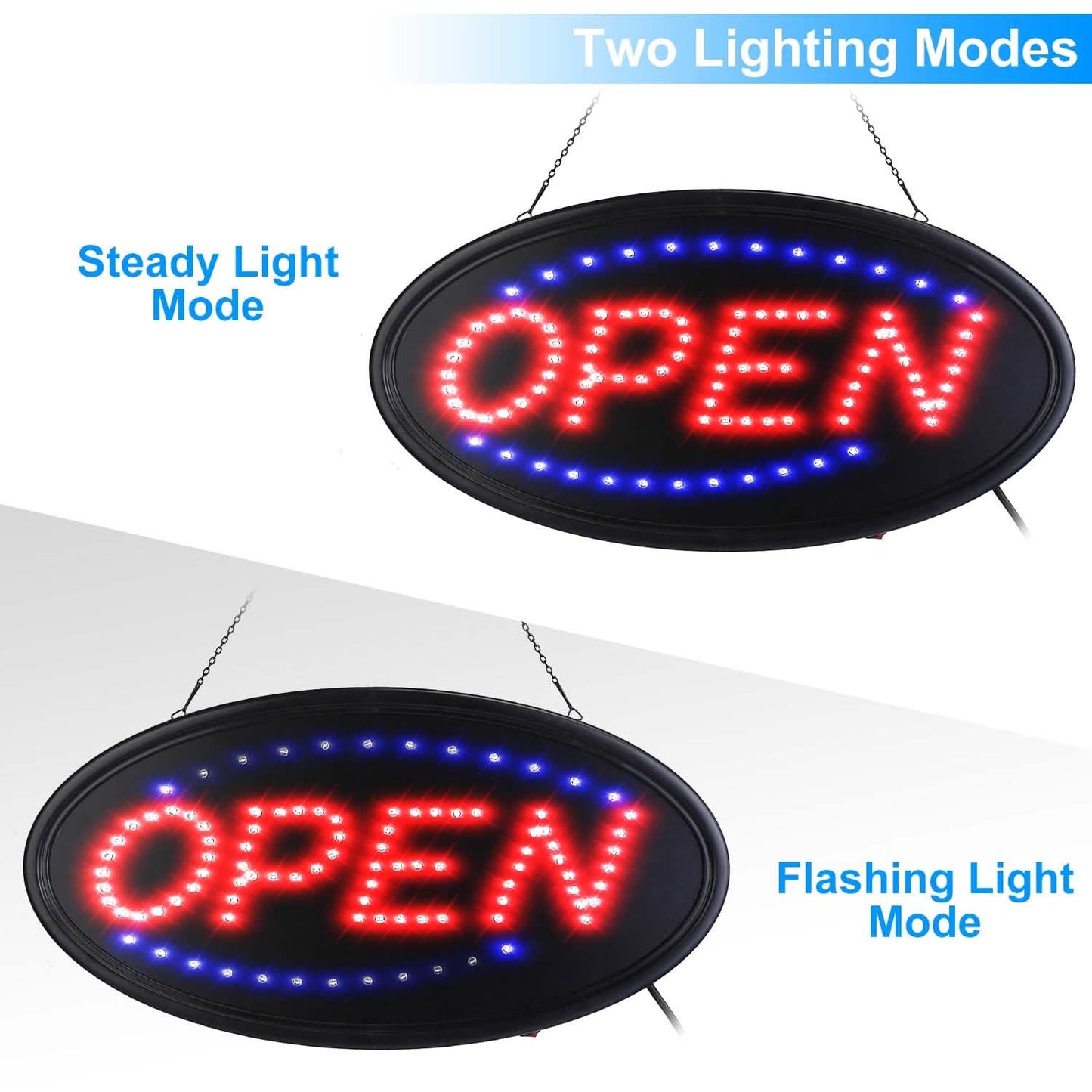 Business Neon Open Sign Advertisement Board with Steady Flashing Modes